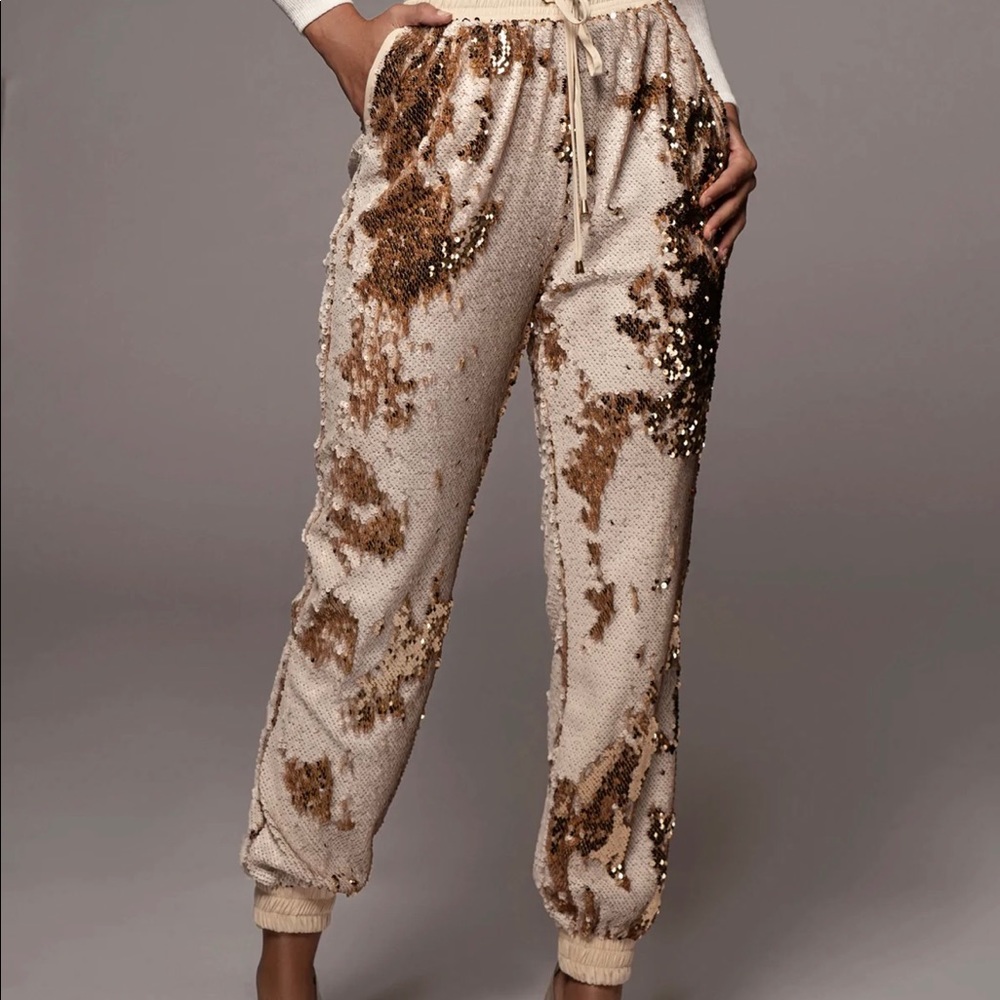 JLUXLABEL IVORY ESSENCE SEQUIN JOGGERS